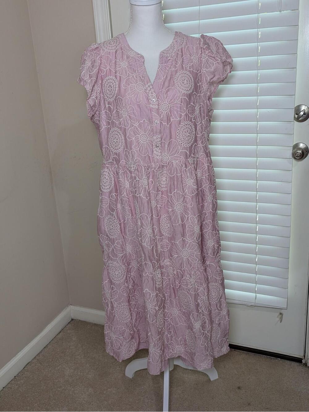 Women's Jane & Delancey Pink & White Floral Midi Dress 1X Soft Girl Cottage Core